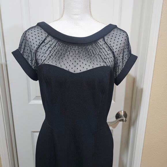 White House Black Market Black Mesh Yoke Sheath Dress Size 6 - Picture 7 of 7